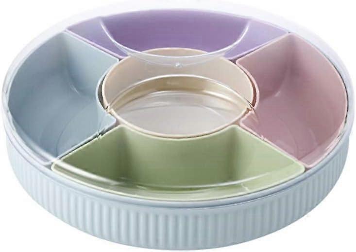 Snack Tray Rotating 5 Compartment Fruit Candy Appetizer Tray with Lid Food Server Display Plate