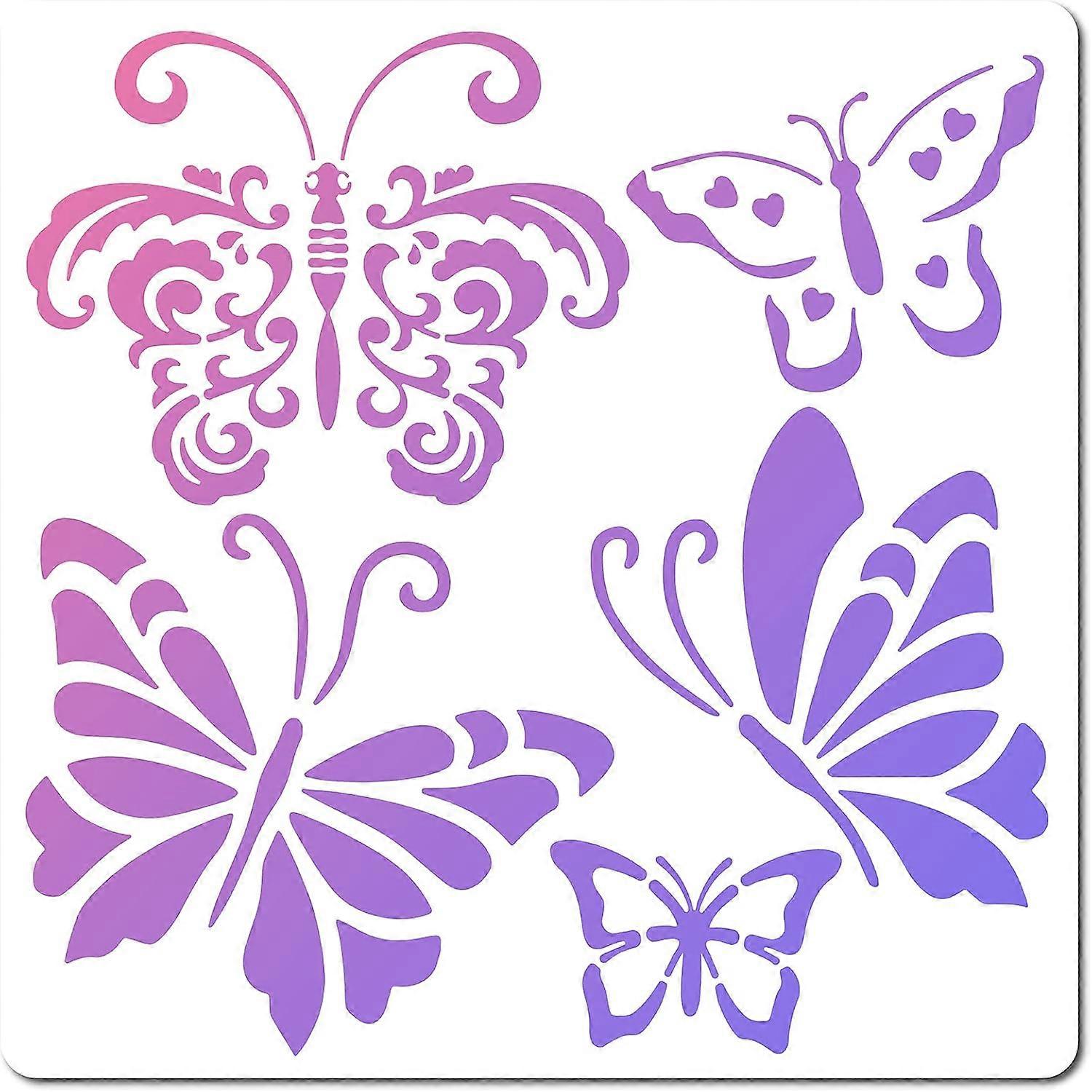 Butterfly Stencil Templates 5 Styles Butterfly Pattern 30x30cm Large Reusable Plastic Square Stencils Sign for Painting on Wood Wall Scrapbook Card Fl