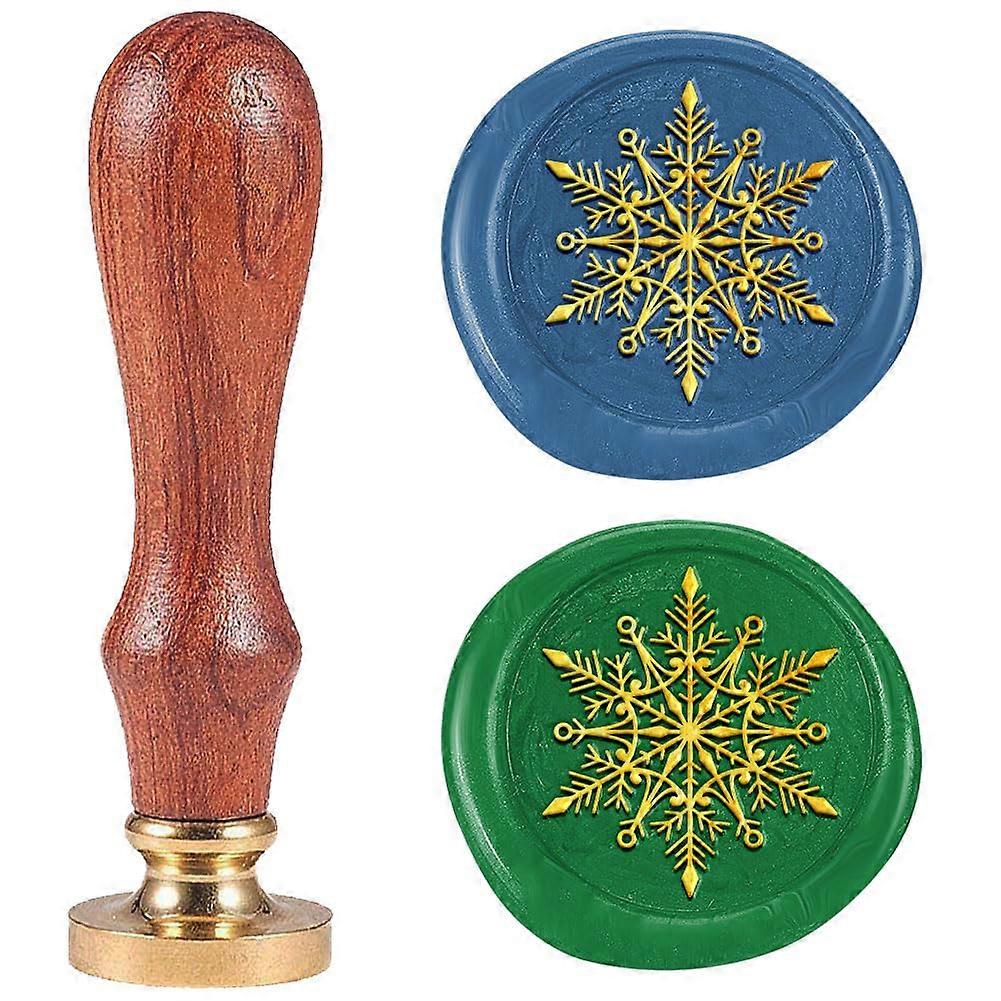 Christmas Theme Wax Seal Stamp Set Golden Plated Sealing Wax Stamp Solid Brass Head with Retro Wood Handle for Envelopes Invitations Gift Card Snowfla