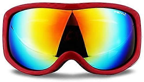 نظارات التزلج المضادة للضباب الحماية من الأشعة فوق البنفسجية نظارات الثلج على الجليد للرجال والنساء والشباب (أحمر + ملون)