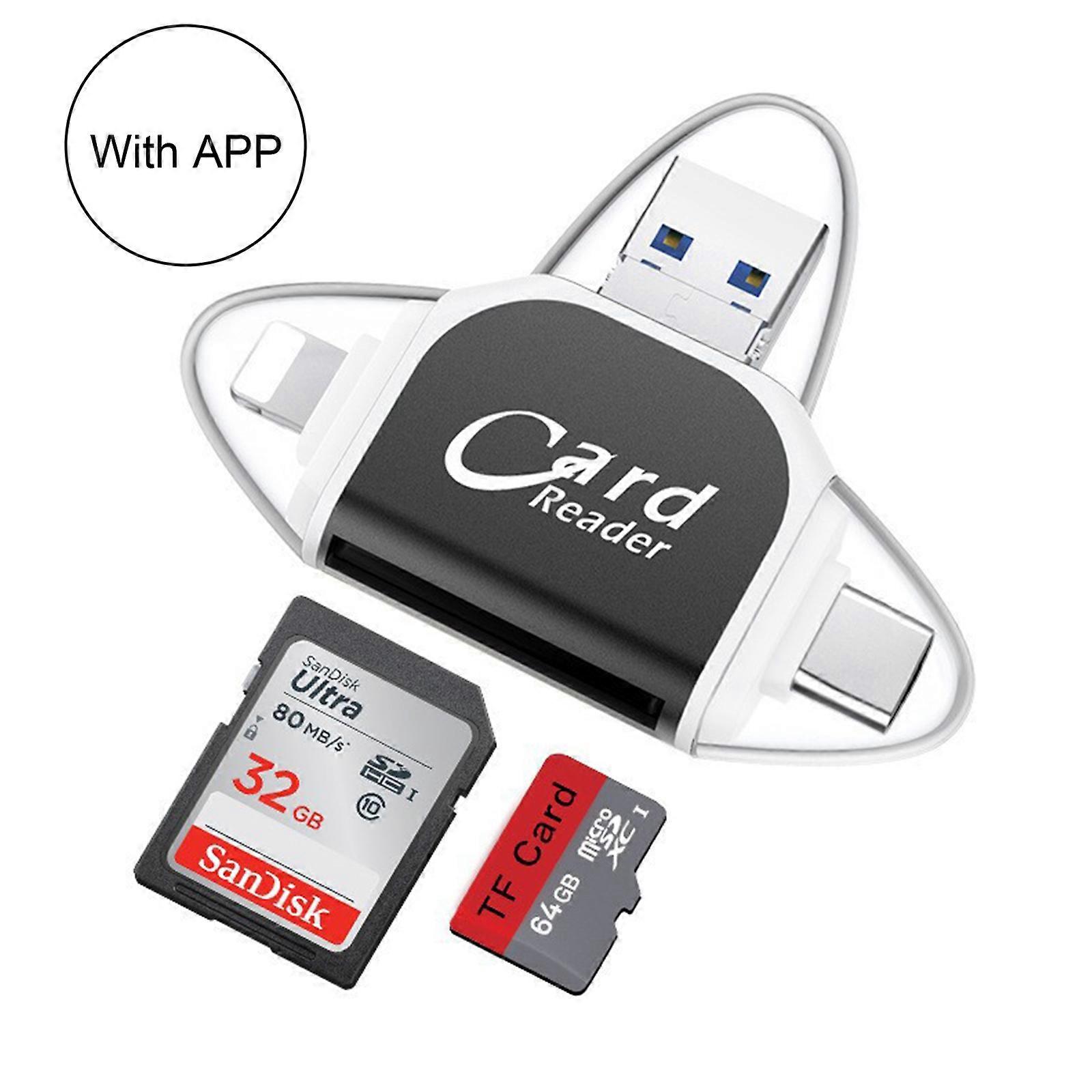 Multi-Port 4 in1 Universal SD TF Card Reader,USB C SD TF Memory Card Reader