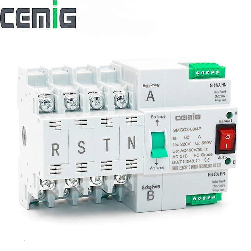 ATS Dual-Power Automatic Transfer Switch SMGQ2-63 / 4P Strömbrytare MCB AC 400V 63A Hushålls 35 mm skeninstallation