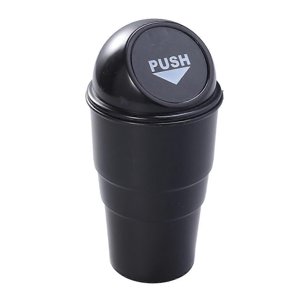 Car Trash Can With Lid Garbage Dust Bin Storage Barrel Fits Cup Holder In Console Or Door (Black)