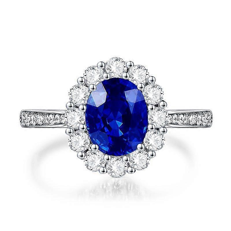 S925 Created Sapphire Oval Surround Zircon Ring
