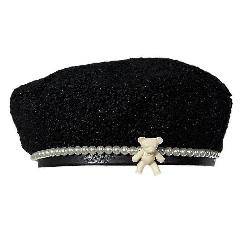 Pearl Bear Painter Hat Beret Octagonal Hat Beanie Hat Winter Show Face Small