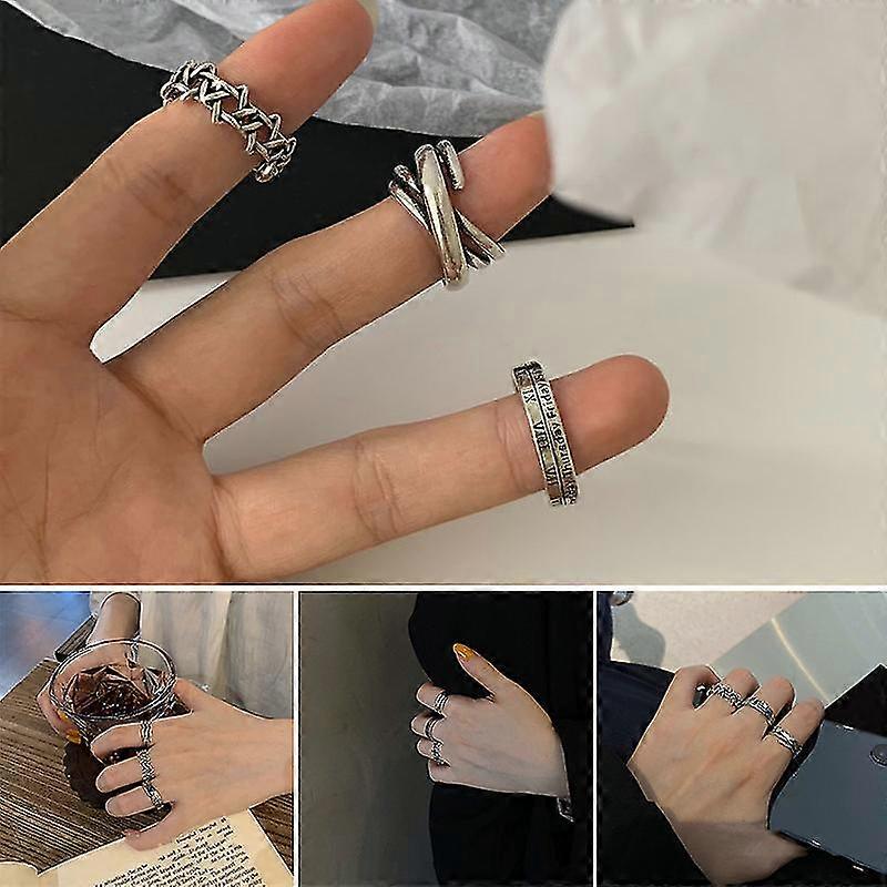 3pcs Roman Numerals Rings Set Geometry Alloy Electroplating Process Hip-hop Style Vintage