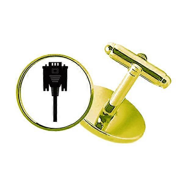 ディスプレイスクリーンケーブルブラックプラグスタッズビジネスメタルカフリンクスゴールデン