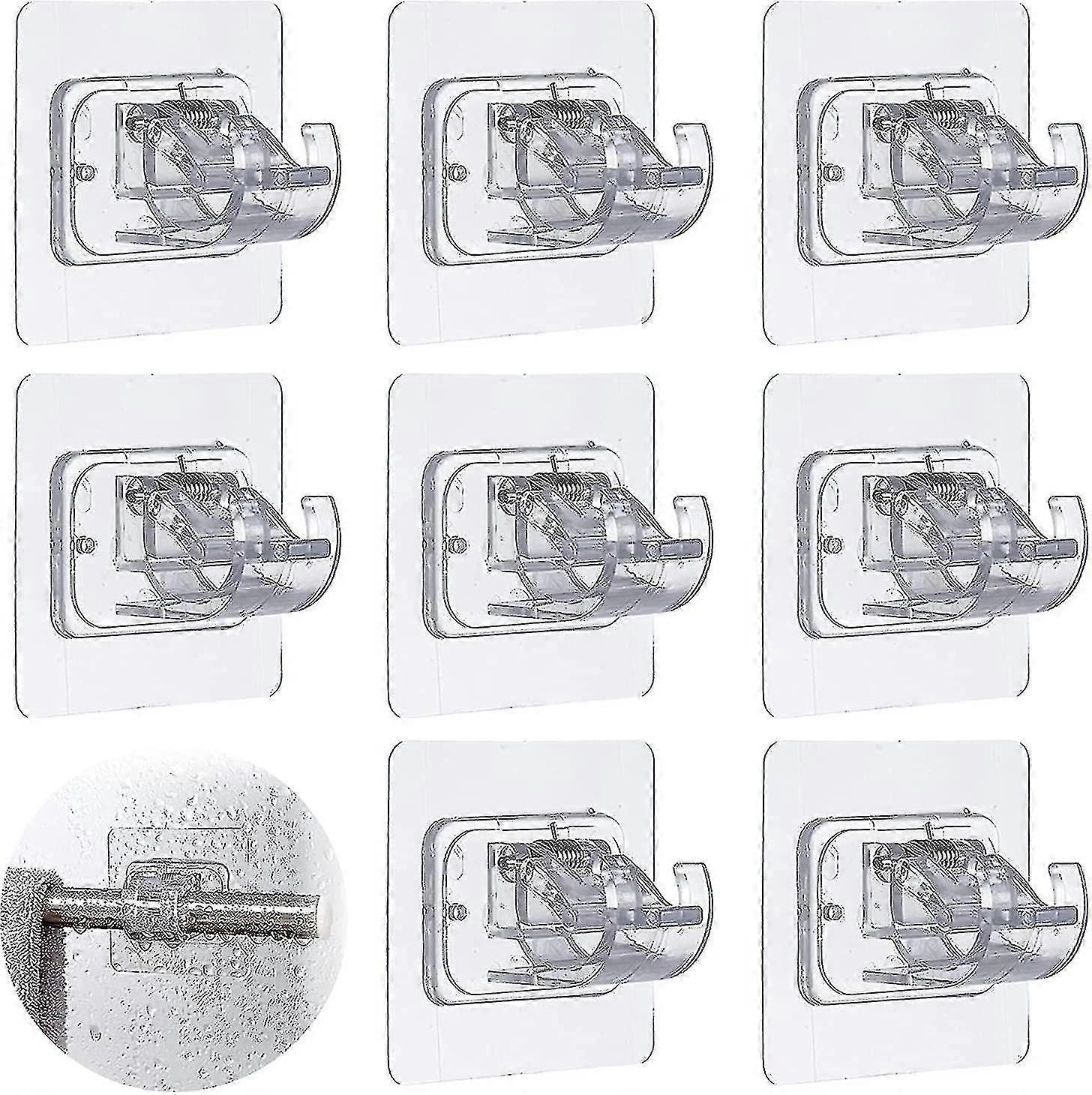 Curtain Rod Bracket No Drilling, 8 Pcs Adhesive Curtain Rod Holder Hooks, 3m No Drill C