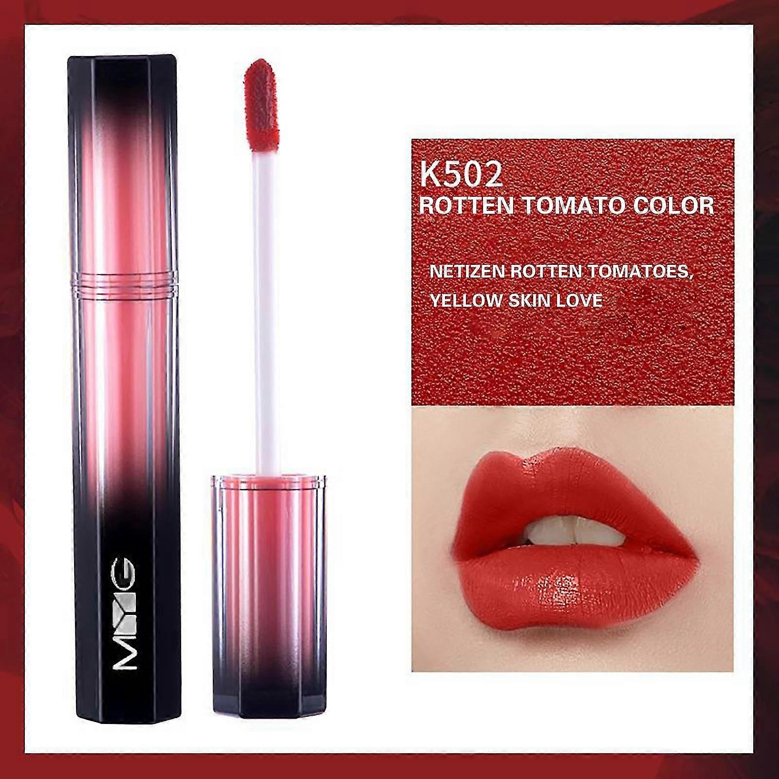 Lipstick Velvet Lip Glaze Does Not Fade And Is Not Easy To Stick To Cups, Showing White Mist On The Matte Surface, And Red Lip Glaze On The Mouth