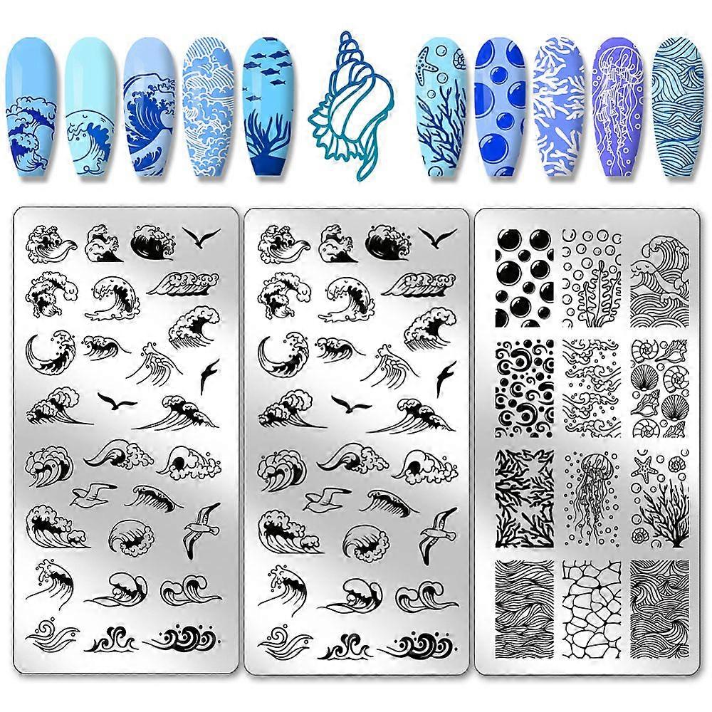 Stainless Steel DIY Nail Art Templates Template Tool Rectangle Mixed Shapes 12x6cm 3pcs/set