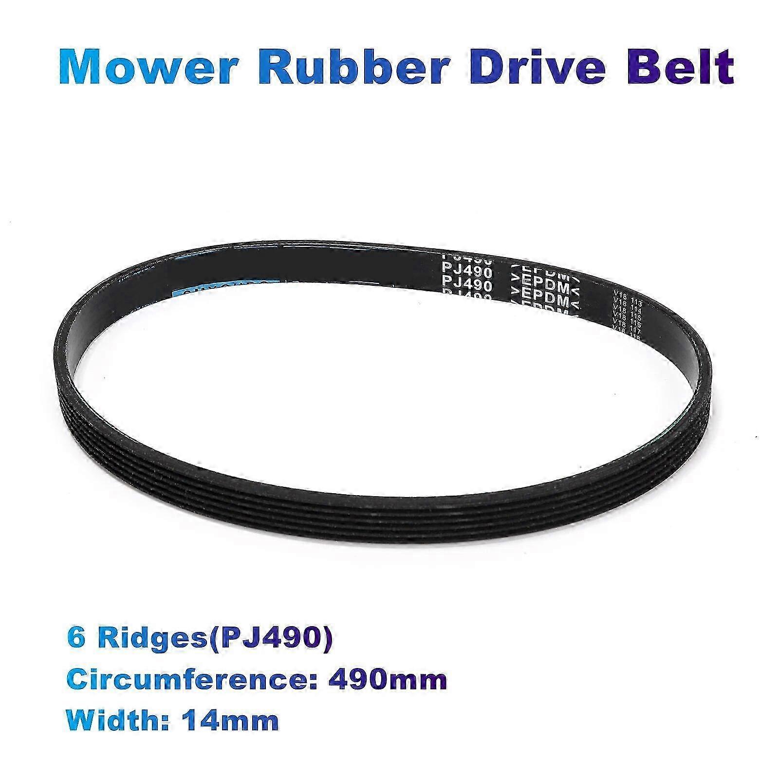 Mower Rubber Drive Belt (6PJ490) Circumference 490mm x Width 14mm Compatible With Qualcast M2E1232M/M2E1032M P20250110566