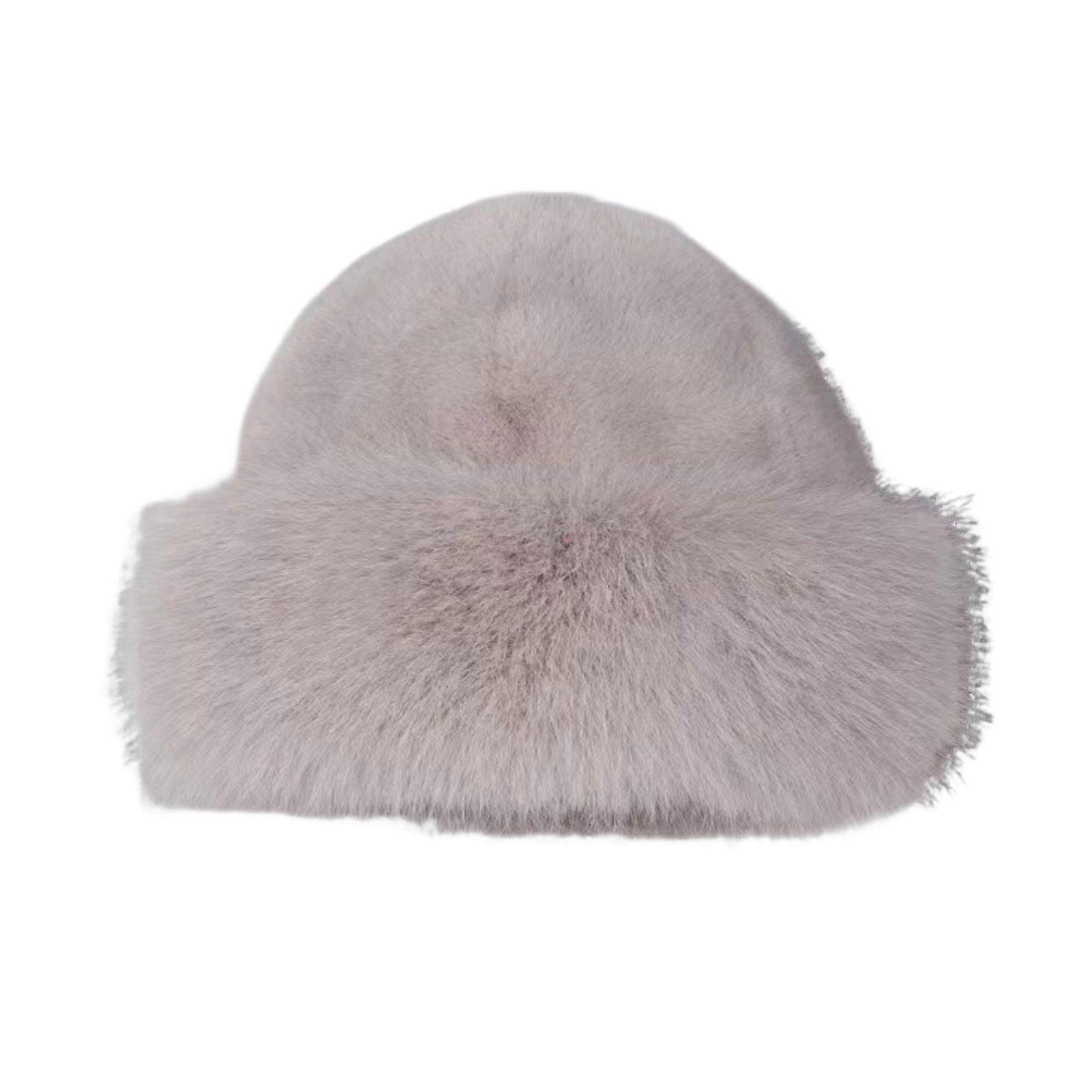 Women Winter Hat Thick Fuzzy Faux Fur Heat Retention Windproof Mongolia Style Hat Brimless Solid Color Outdoor Cycling Skiing Cap
