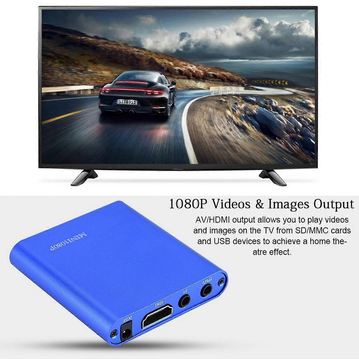 Mini HD Media Player Stereo Sound & 1080P Video HDMI/AV Output Media Player Center - UK Plug