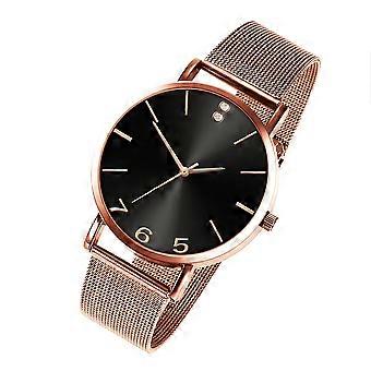 Mote Unisex PU klokke rund urskive elegant kvarts armbåndsur dekor (svart)
