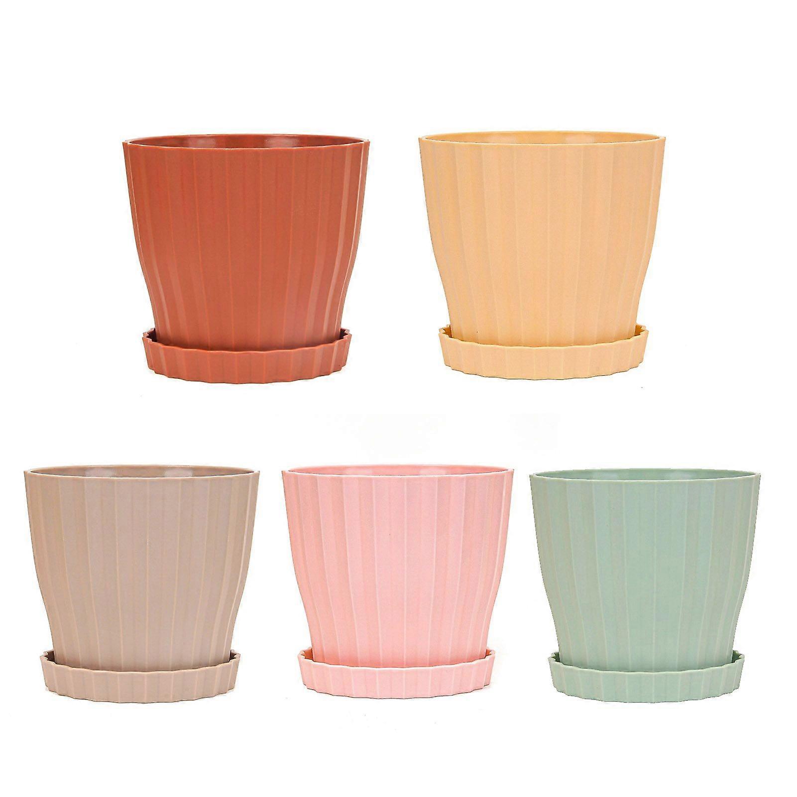 5 Pcs Flower Pots Indoor Outdoor Plastic Planters with Drainage Hole Weather Resistant Lightweight Plant Pots with Tray for Lilies Orchids Succulents