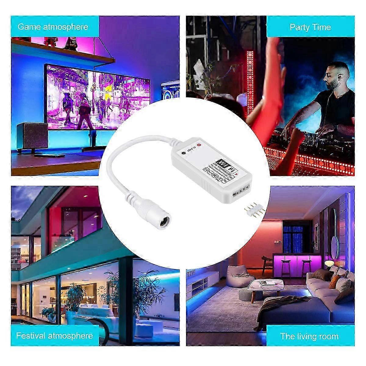 RGB Led Light Strip Voice Control Work with & Google Home, WIFI Wireless Smart Controller with Free