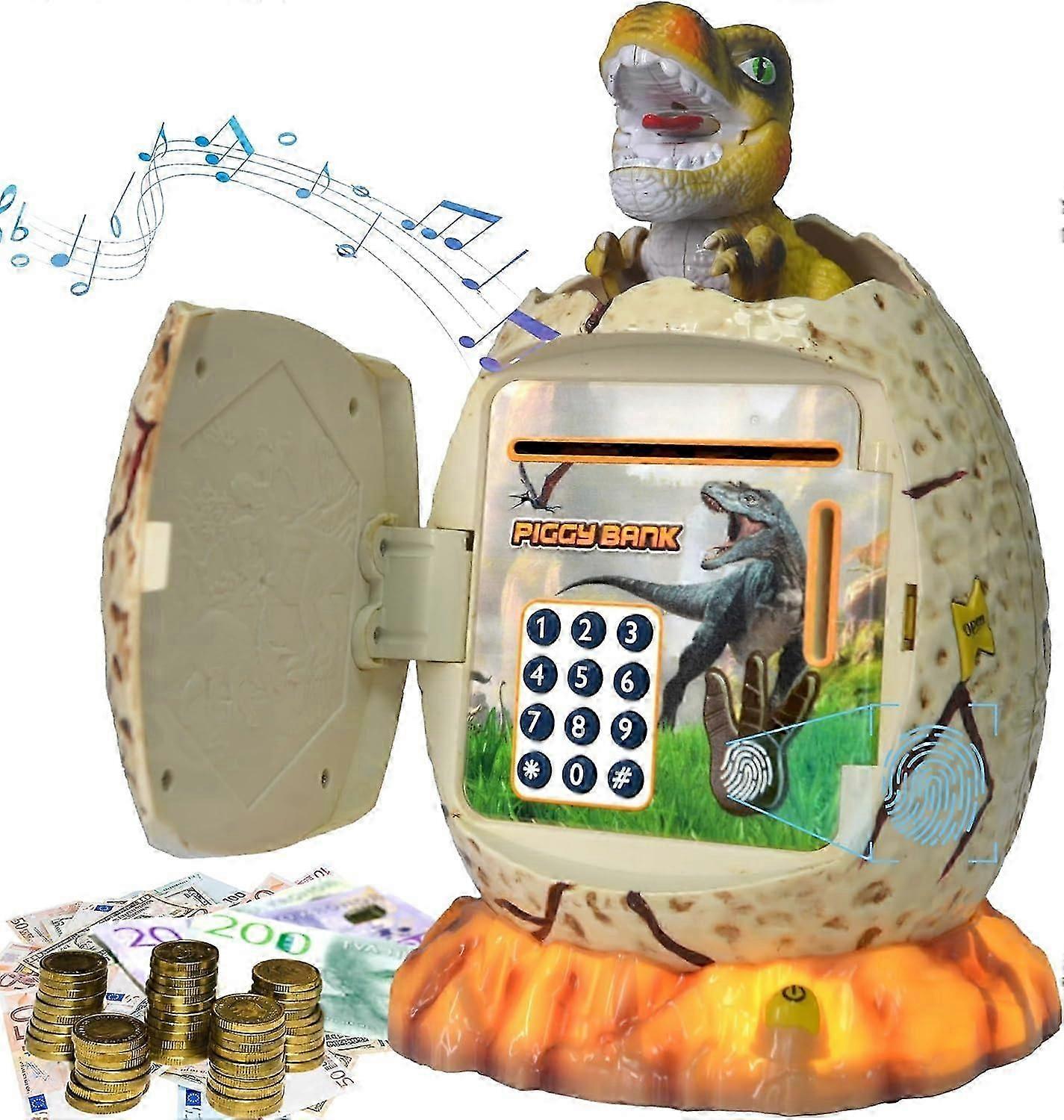 Dinosaur Piggy Bank, Dino Egg ATM Cash Coin Saving Box, Electronic Piggy Bank with Password Fingerprint Unlocking for Boys Grils Gifts