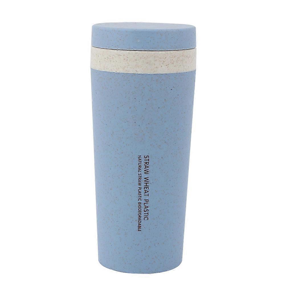 Water Bottle Wheat Straw Double Layer Healthy Student Cup 300ML (Blue)