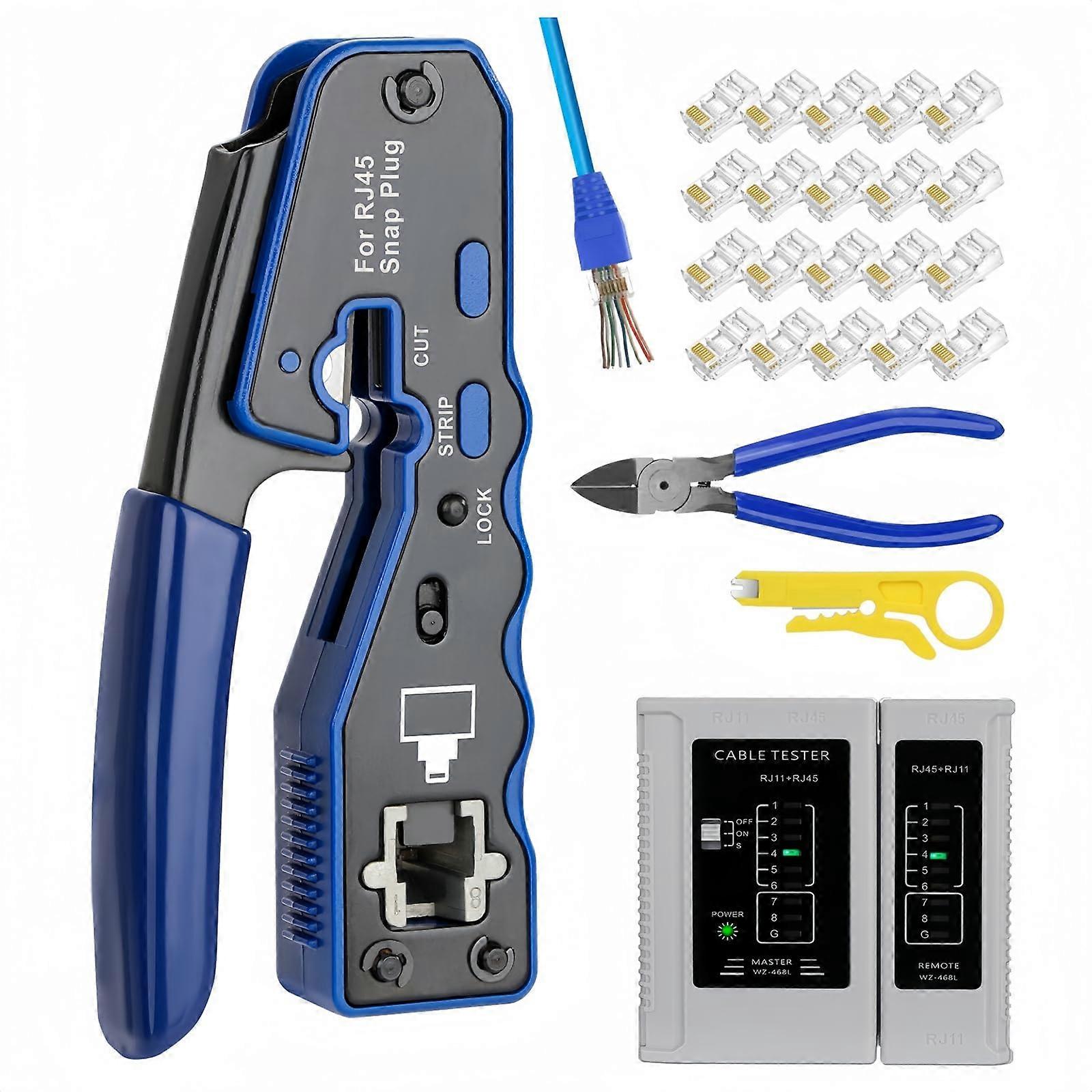 20 PCS RJ45 Crimp Tool Kit for Cat6/Cat6a/Cat5e Ethernet Pass - Through