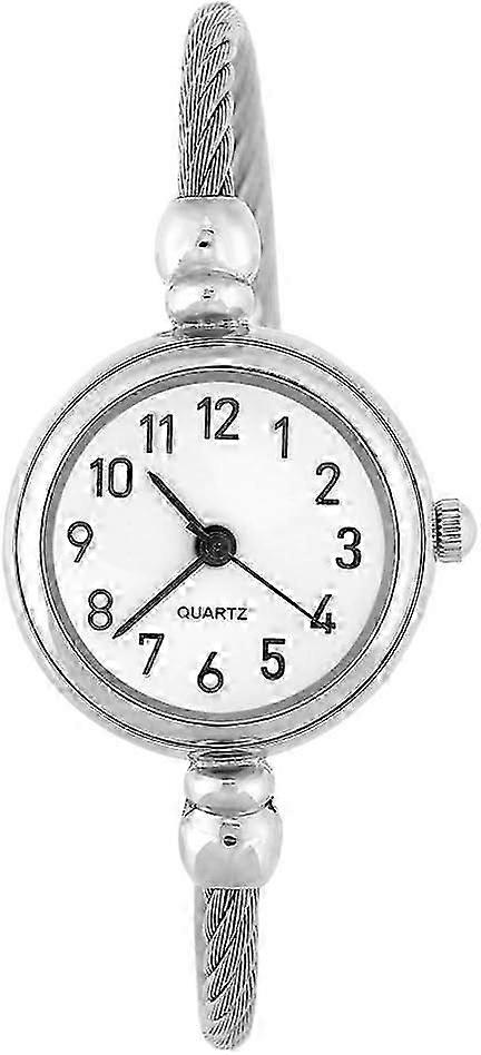 Female Analog Round Quartz Alloy Strap Open Bracelet Wristwatch Simple Vintage Rome/Arabic Number Dial