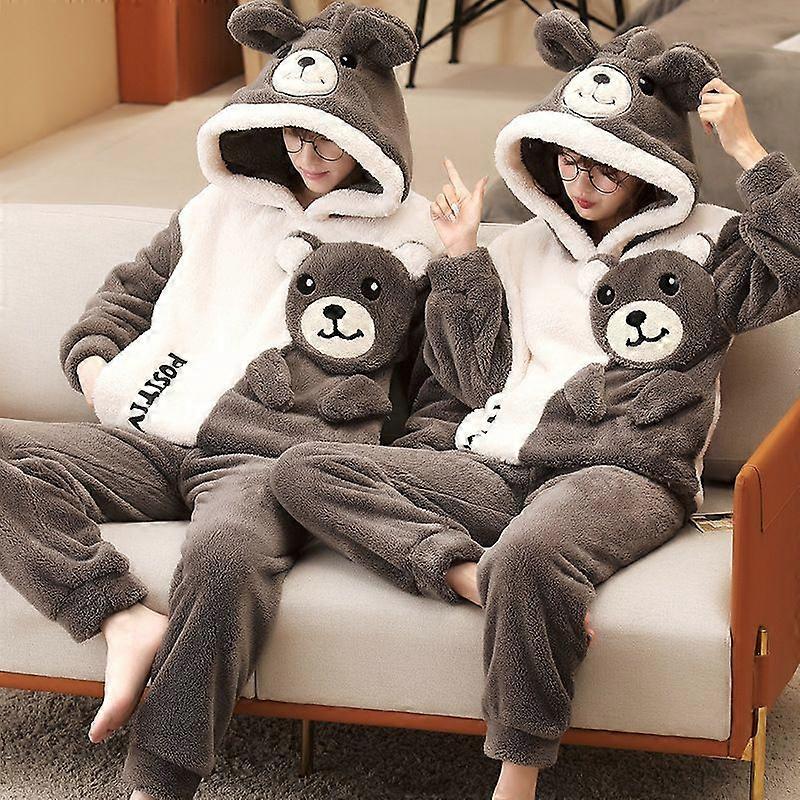 Çift Pijama Seti Kadın Erkek Kalınlaştırmak Pijama Kış Sıcak Anime Ayı Kawaii Pijama Kore Gevşek Aşıklar Ev Giyimi Pijama Takım Elbise