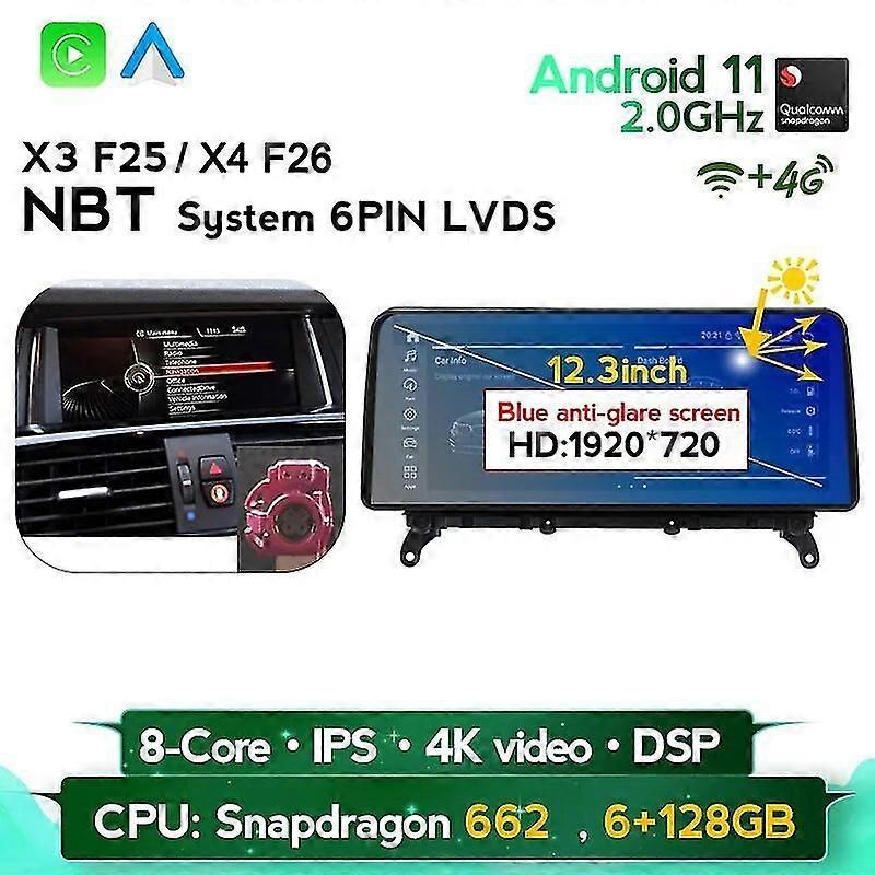 Poland Warehouse S662 8+256g 12.3" 1920*720 Android 11 Car Multimedia Player Connected Systems For Bmw X4 F26 X3 F25 2011 - 2018