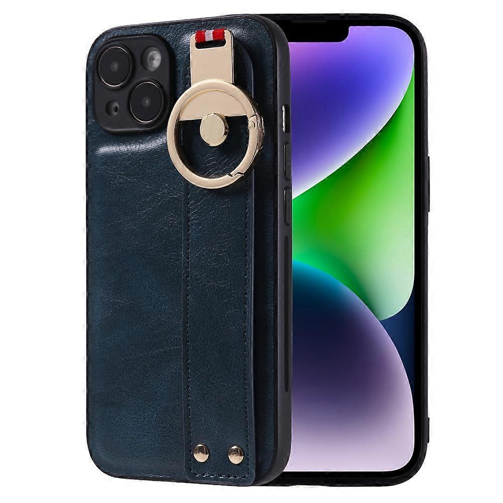 For iPhone 14 Wristband Leather Back Phone Case