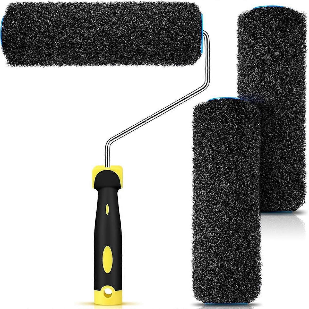 3pcs Drywall Compound Roller Cover with 1pc Paint Roller Frame, Drywall Texture Roller Brush for Pu