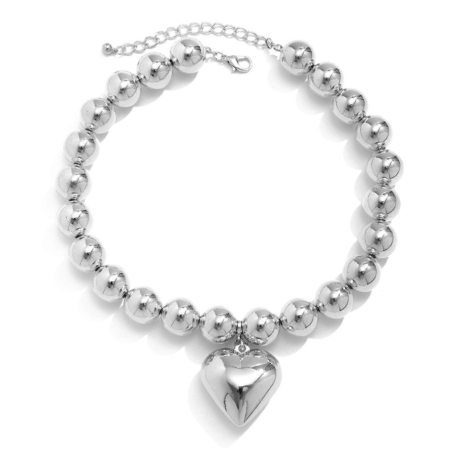 Collier élégant en perles d'imitation avec pendentif en forme de cœur, chaîne de clavicule de style français, pour femmes et filles, en argent