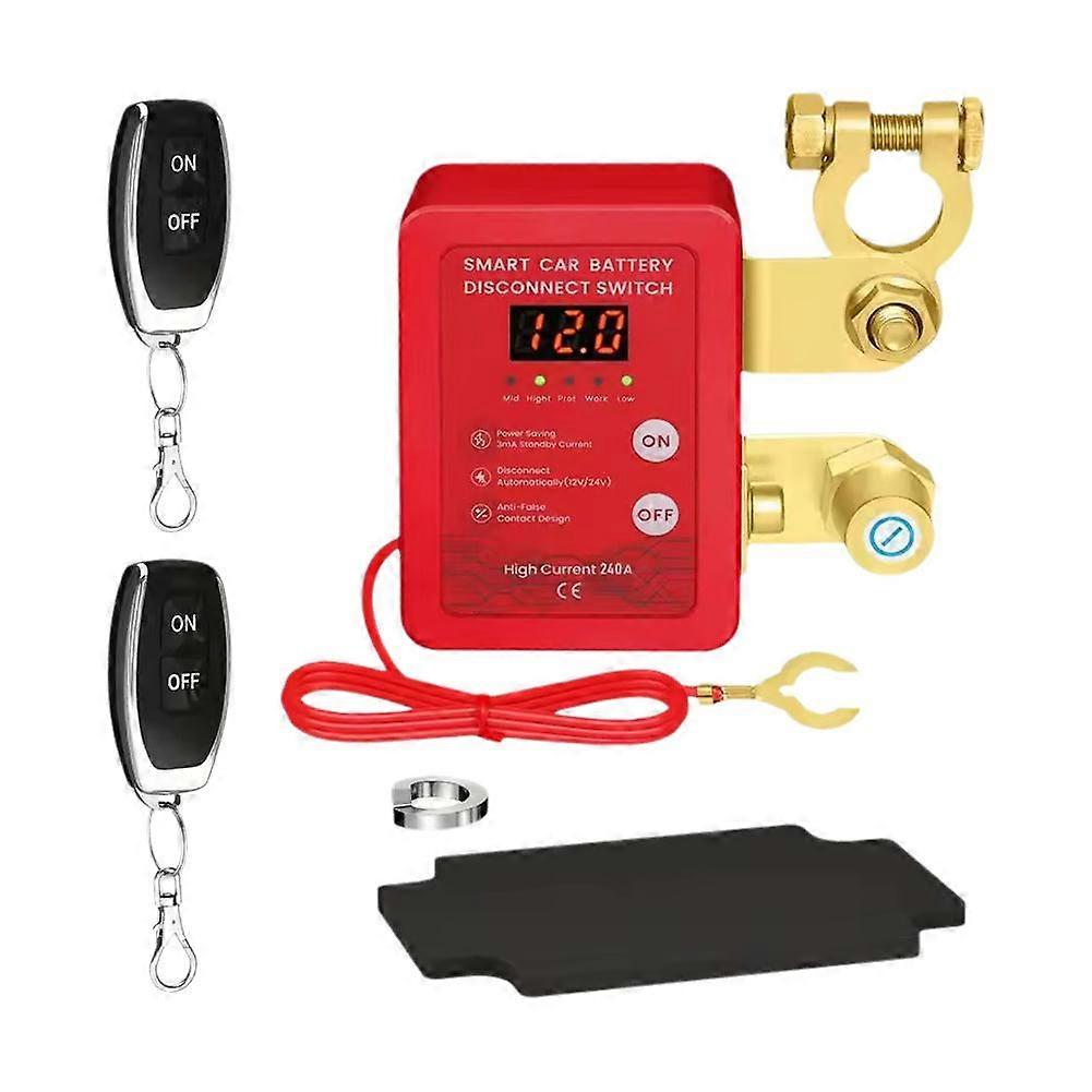 240A 12V Remote Battery Disconnect Switch – LED Voltage Display & Auto Power Off for Car/RV