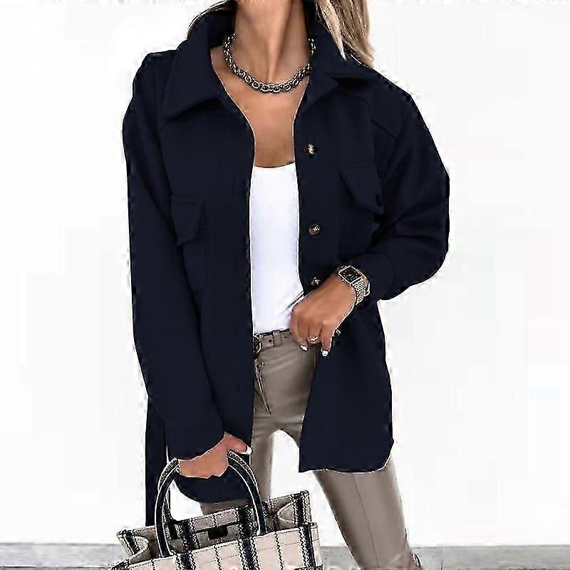 Twinflames reversjakke Kvinder Afslappet Ærme Kvinde Top Coat Mode Skjorte JakkerMmørkeblå