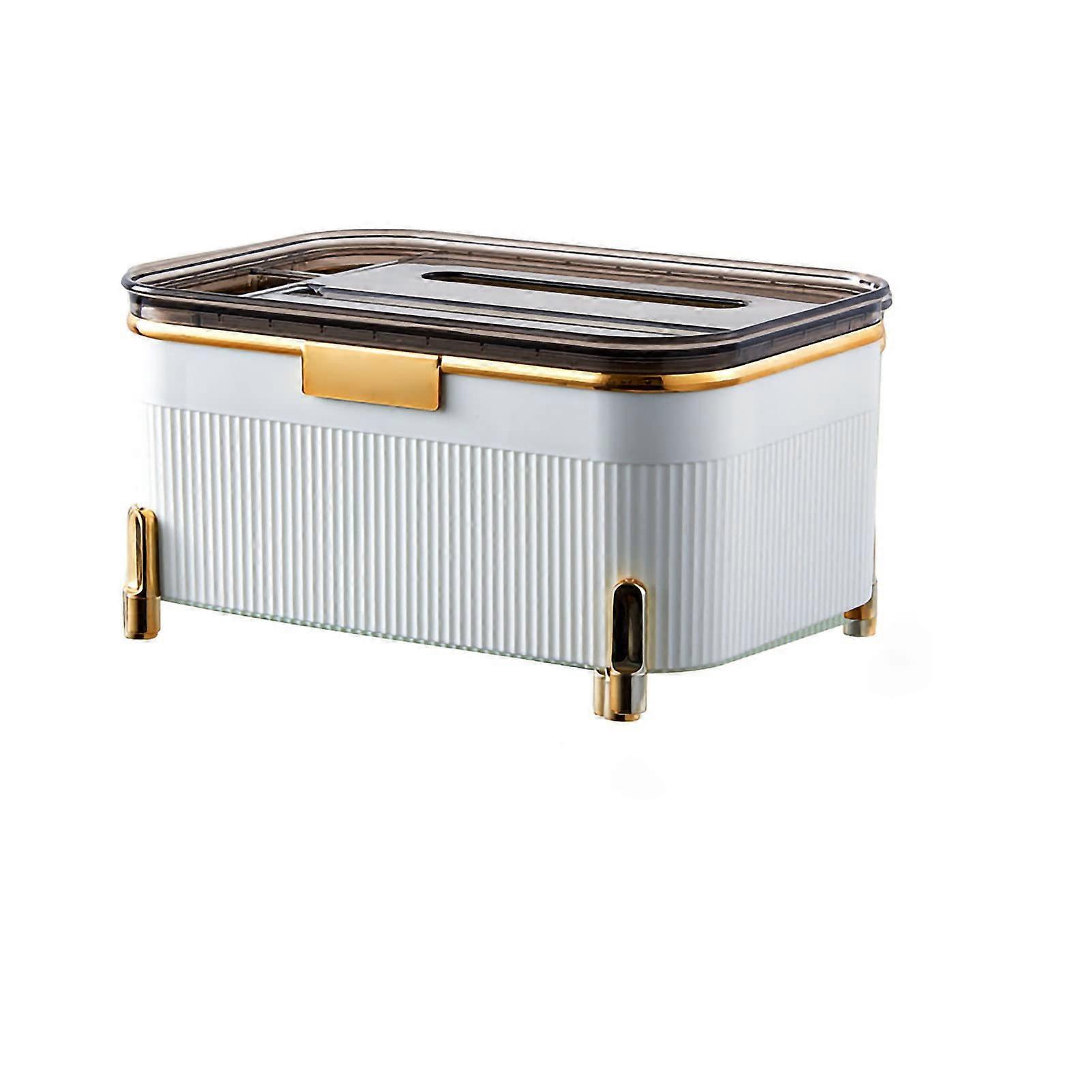 Makeup Cosmetics (White) Decorative Function Organizer with Tissue Box Cover, Multi-Function Tissue Storage Box Holder