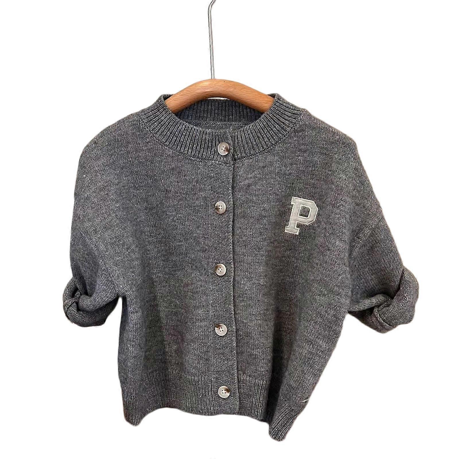 Autumn Boys Sweater Coat Kid Clothes Fashion Knitting Toddler Baby Warm Cardigan Children Sweater Letter Pattern  Gray