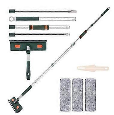 Window Scraper with Scrubber with Retractable 4-Section Stainless Steel Pole and 3 Microfiber Pads