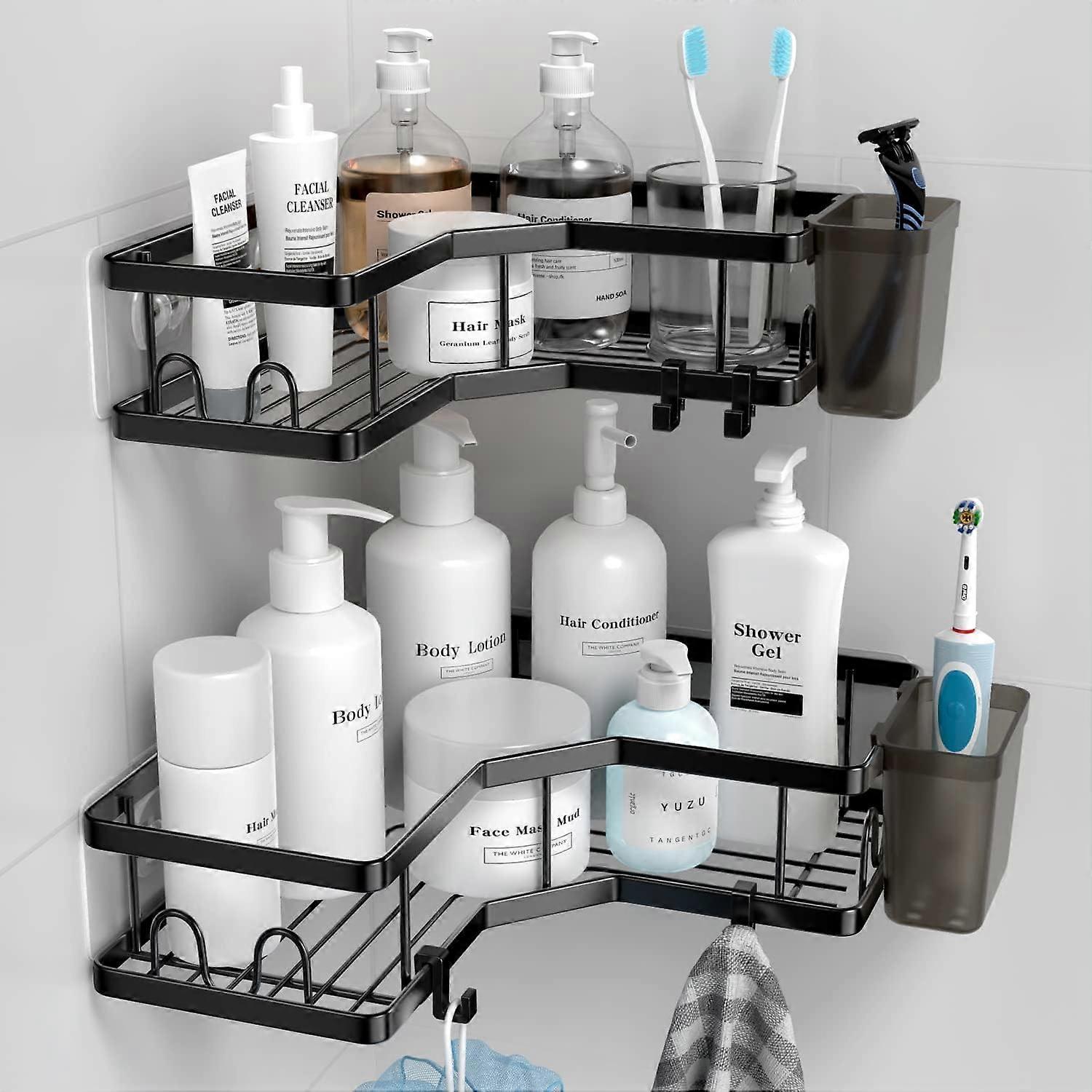 2 Pack Adhesive Shower Shelf for Bathroom Storage, Waterproof, Rust-Resistant, Easy Install, Clear Acrylic