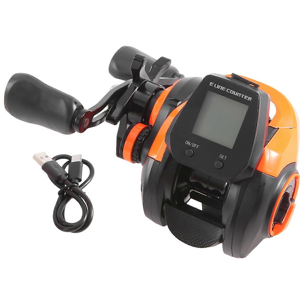  Electronic Baitcasting Fishing Reel Led Screen Orange Left