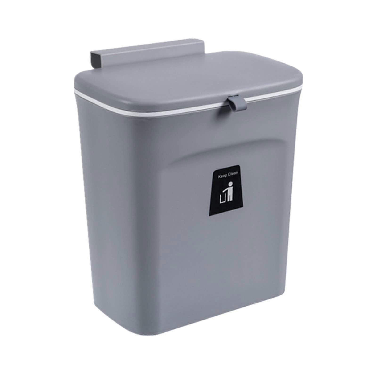 Kitchen Hanging Trash Can, 2.4 Gallon Wall Mounted Waste Counter Compost Bin, Small Garbage Can with Lid