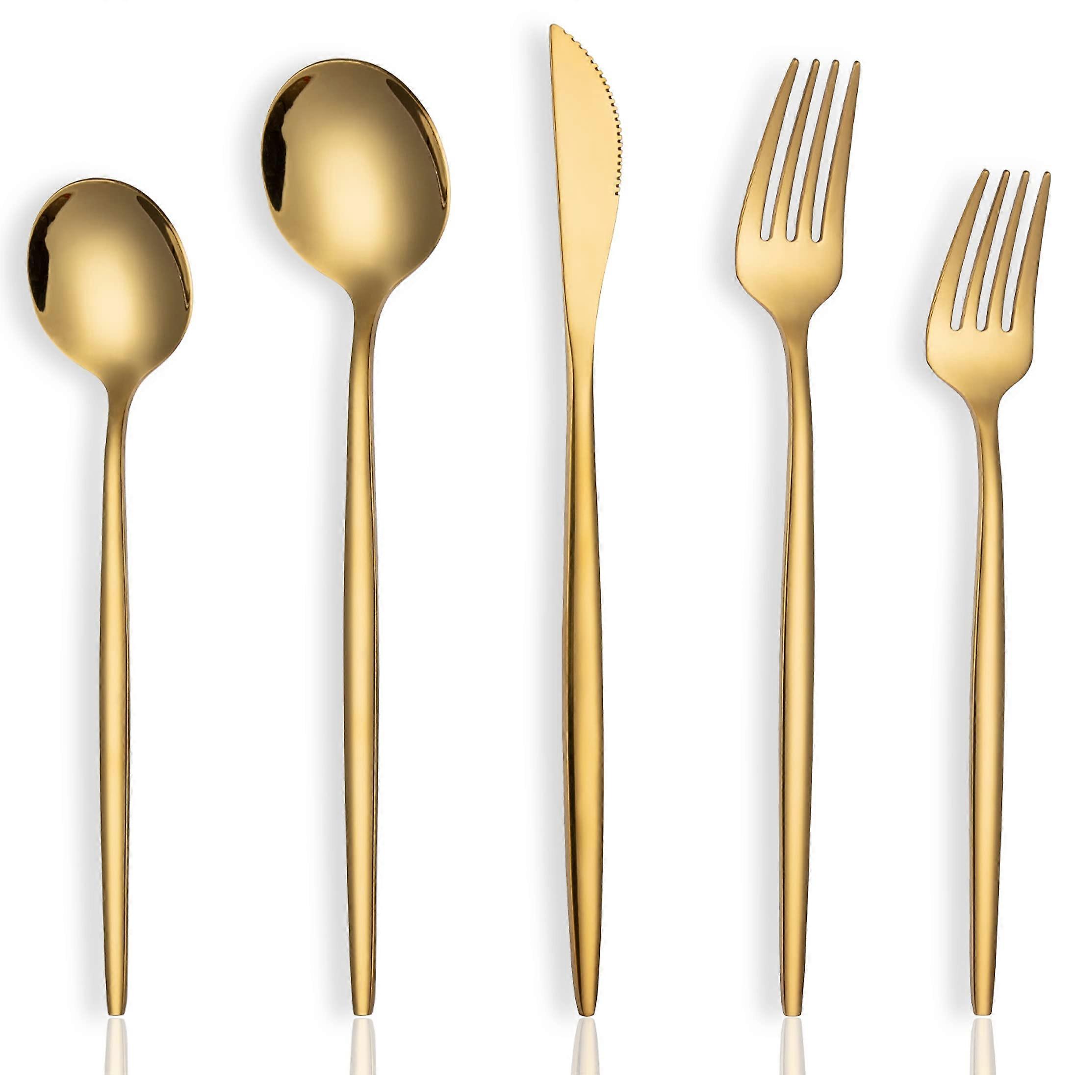 Stainless Steel Gold Flatware Set - 20-Piece, Service for 4, Dinner Forks & Spoons, Tableware for Home & Restaurant