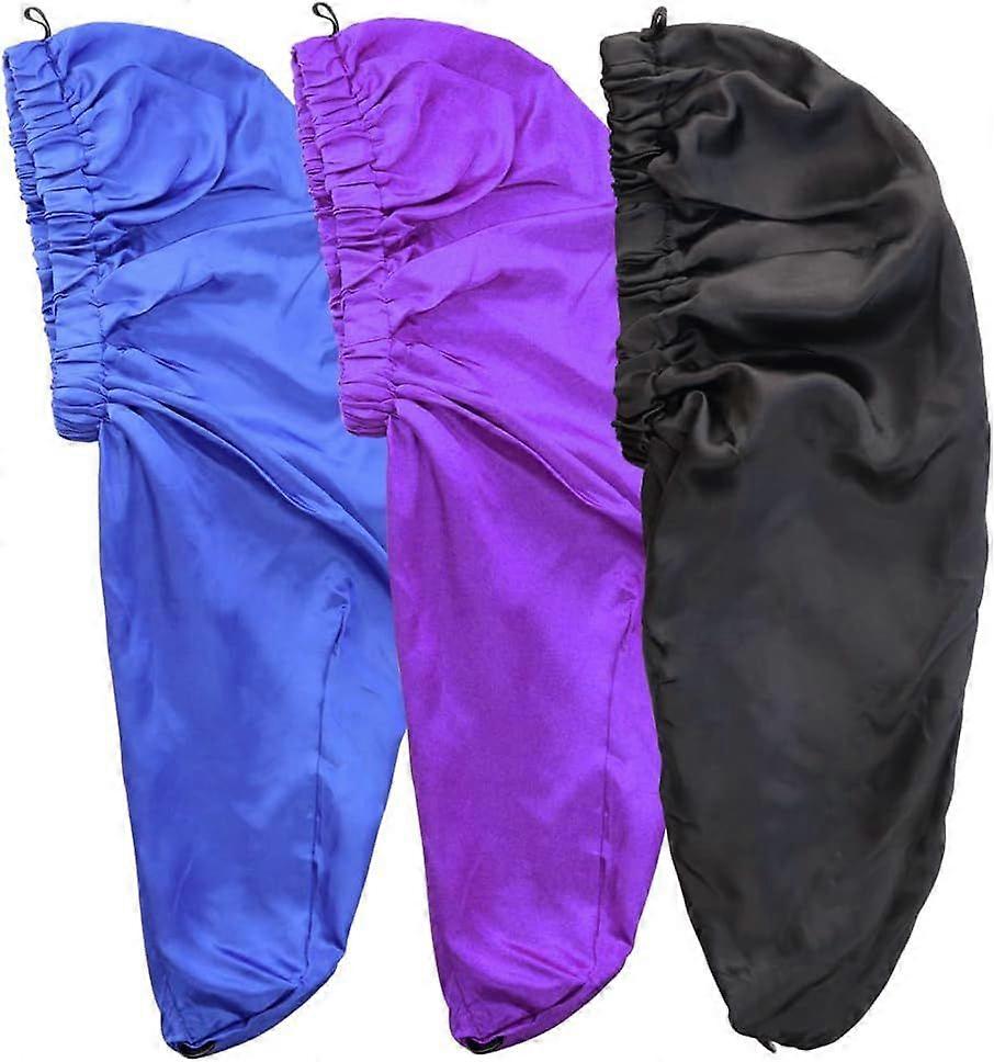 3 Pcs Foldable Extra Long Sleeping Caps Soft Stain Satin Hair Braid Bonnet with