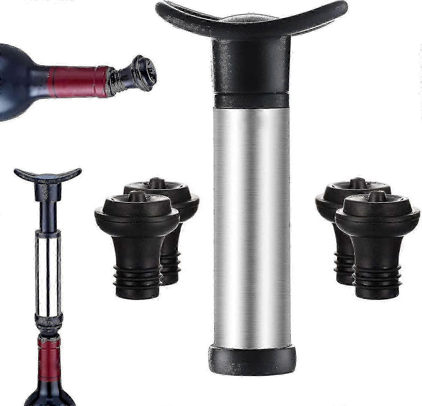 1 Wine Saver Vacuum Pump With 4 Stoppers, Reusable Bottle Sealer Keeps Wine Fresh Keeps Your Wine Bottles Fresh For Days