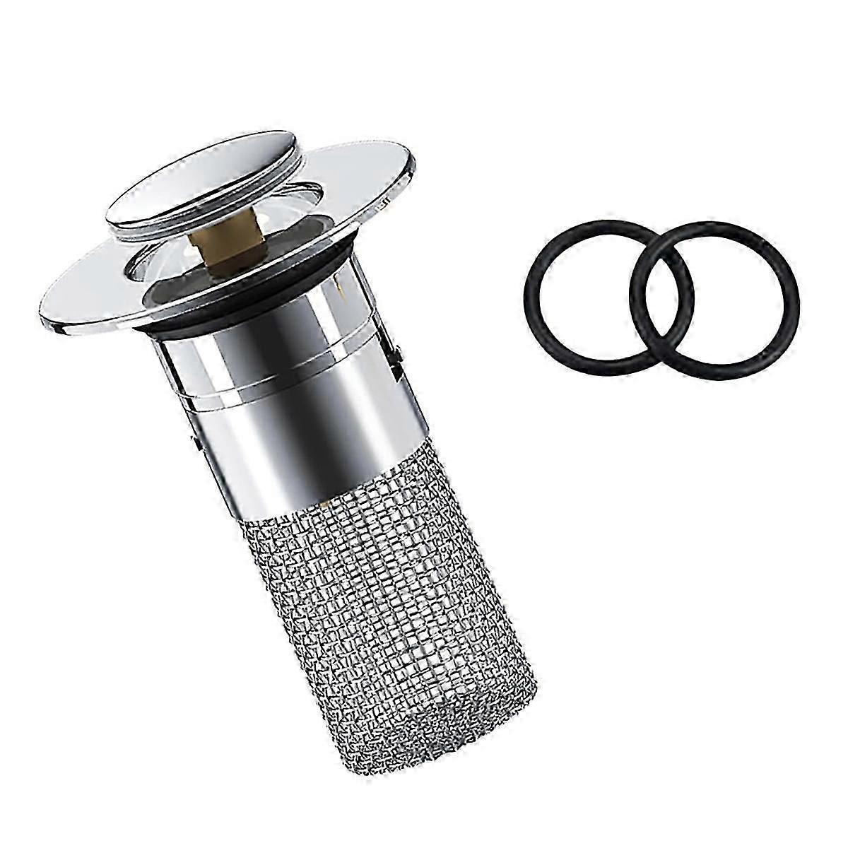 פקק כיור אמבטיה לוכד שיער, מסנן ניקוז כיור - למעלה עם סל מסנן נירוסטה נשלף לוכד שיער