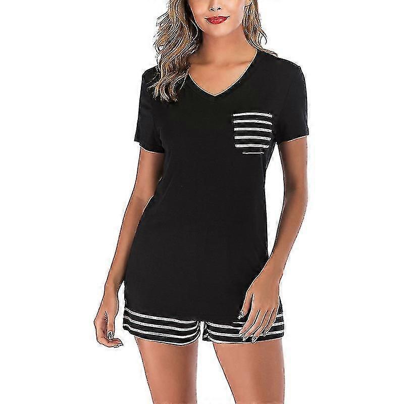 Ensemble pyjama 2 pièces à manches courtes et col en V pour femme, tenue de nuit décontractée