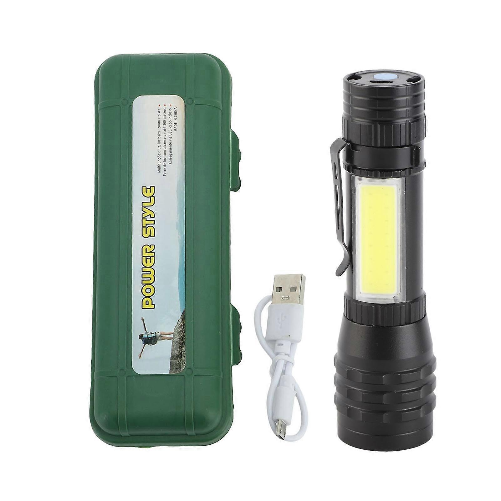 Rechargeable Flashlight 4 Modes High Brightness Metal Flashlight with COB Sidelight for Outdoor Camping Emergency
