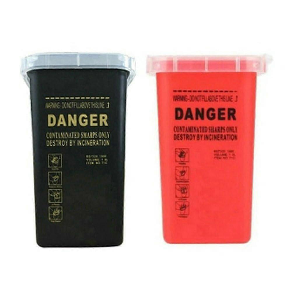 Portable Sharps Container for Beauty Salon - Needle Disposal Bin for Professional Labs, Home, Outdoor Use, Black & Red