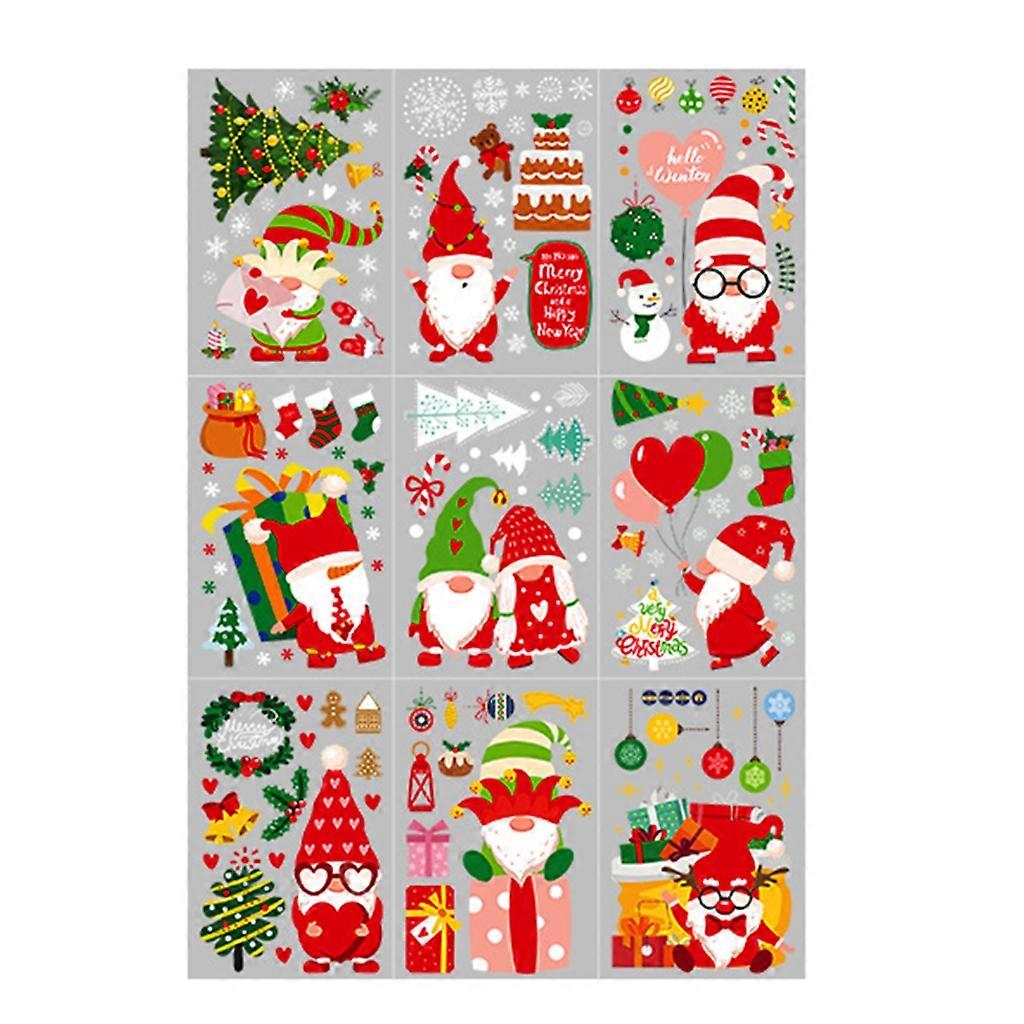9Sheets Christmas Window Stickers Gnome Dwarf Faceless for Doll Static Sticker C