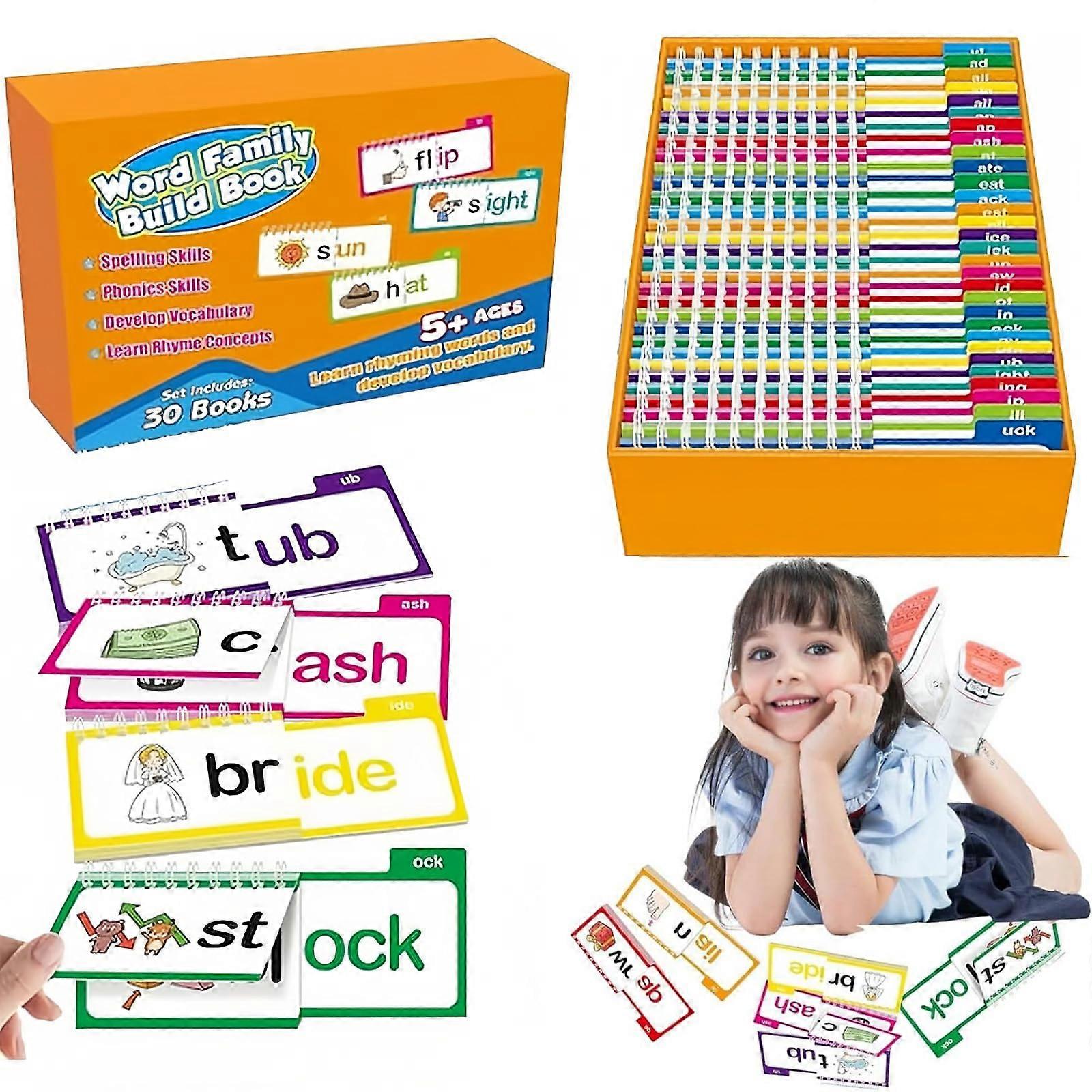 30 Read and Rhyme Flip Books Set for Word Families, Educational Reading Cards for Kids, Homeschool Learning Tools