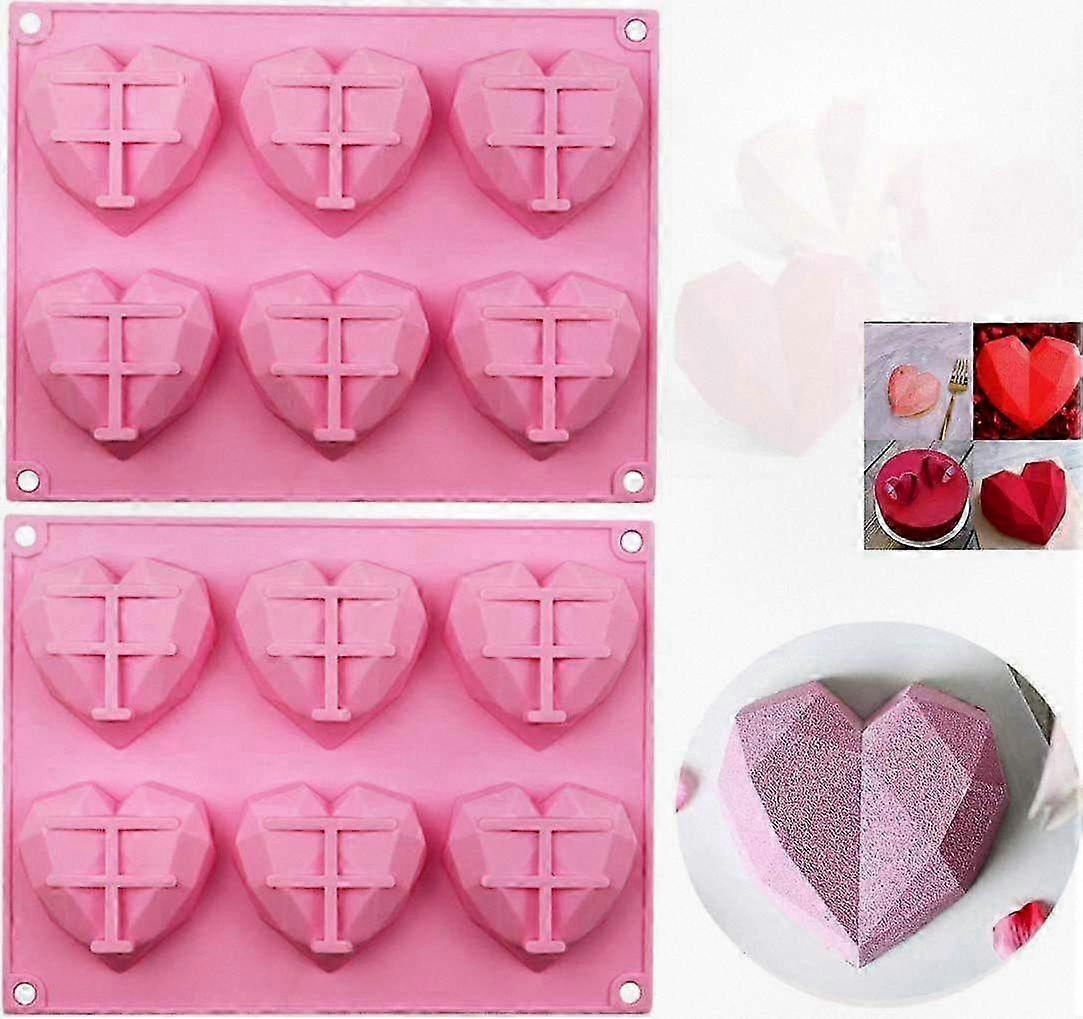 2 Pack Reusable Silicone Cake Mold with 3D Diamond Heart Love Shape, Easy Release Chocolate Mold Candy Trays for Mousse Cake Baking, Suitabl
