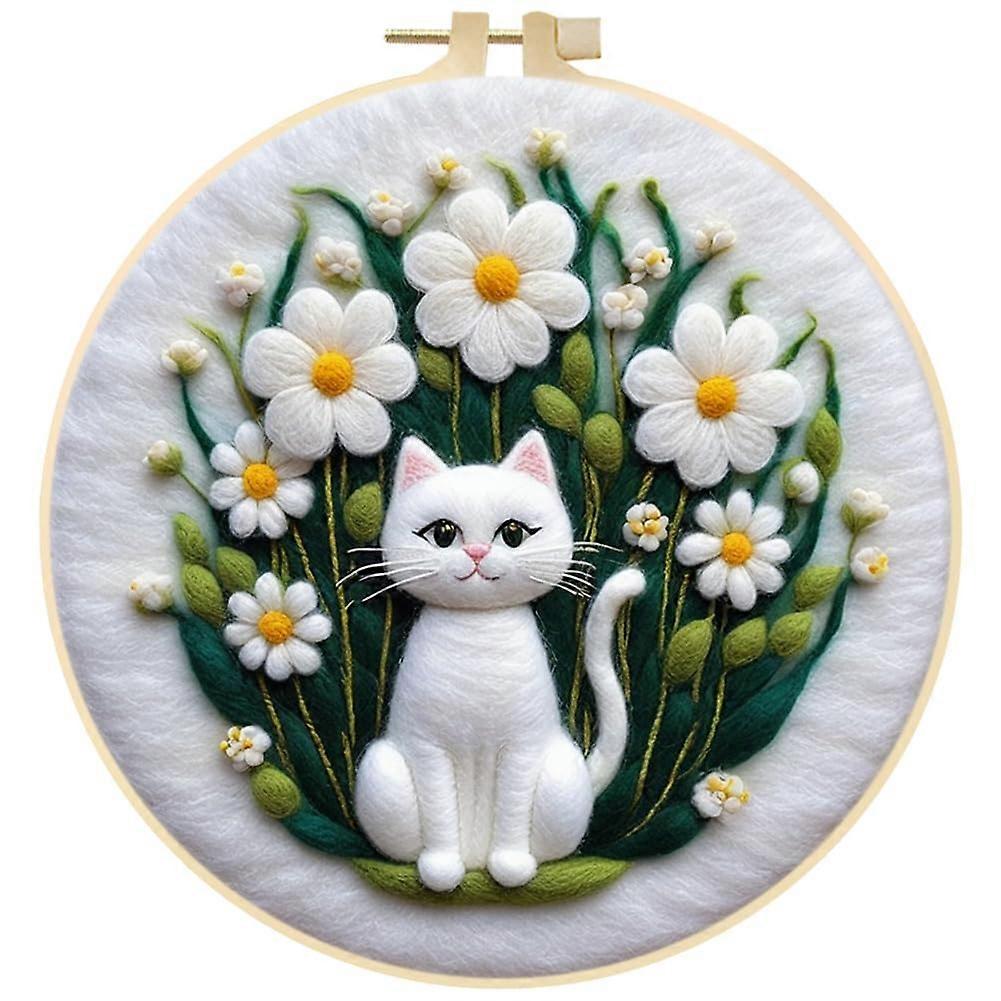 DIY Needle Felting Kit for Beginners - Animal Felt Starter Set with Wool, Needles, Embroidery Ring, and Instructions for Home Decor