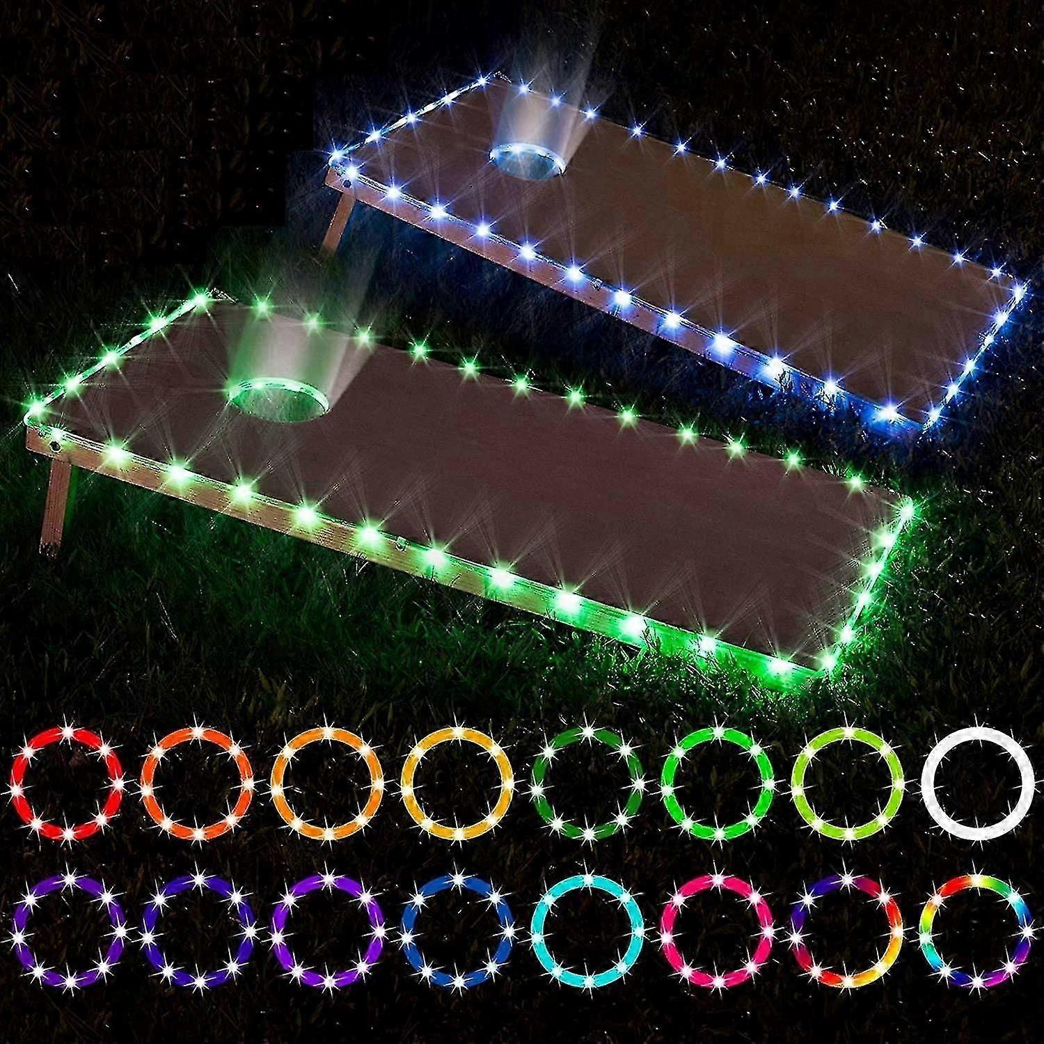 Led Cornhole Lights, Remote Control Cornhole Board Edge And Ring Led Lights, 16color Change By Yourself, A Great Addition For Playing Bean Bag Toss Co