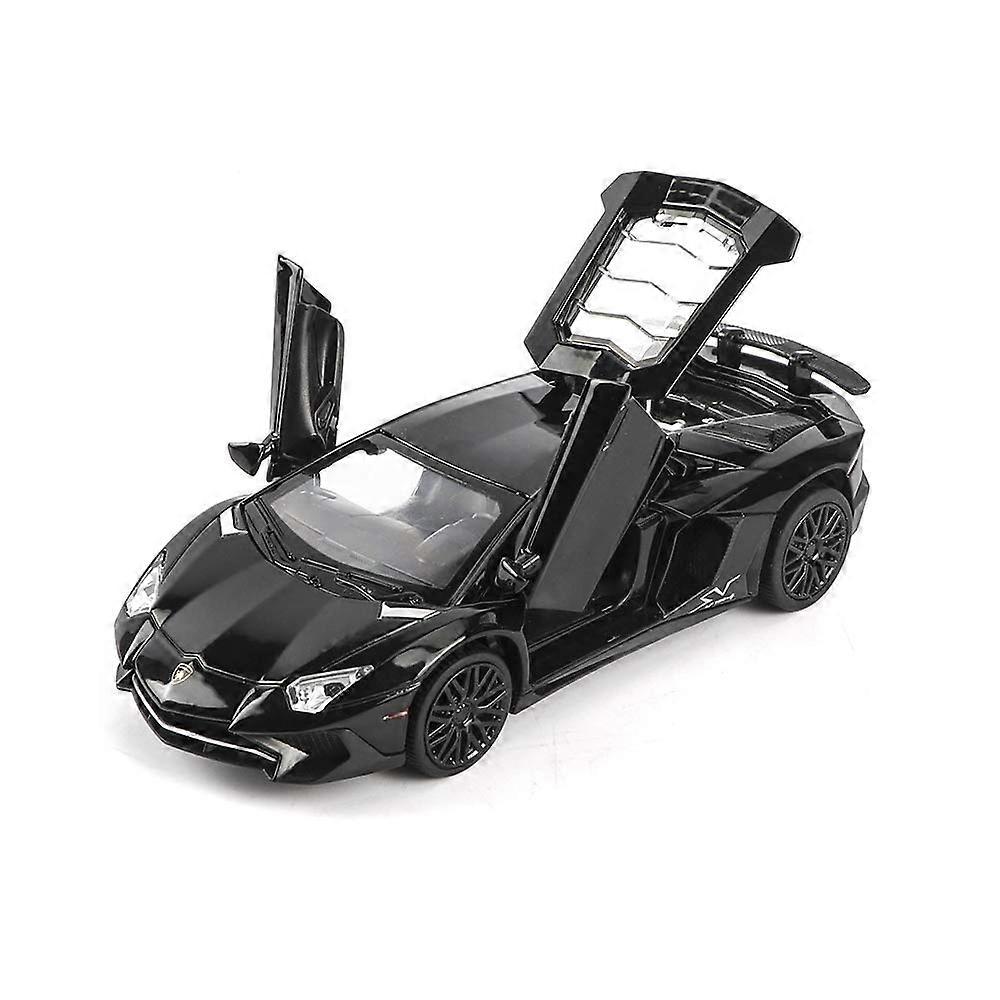 Alloy Collectible Black Toy Car Model with Pull Back Action, Die-Cast Construction, Lights and Sound Features